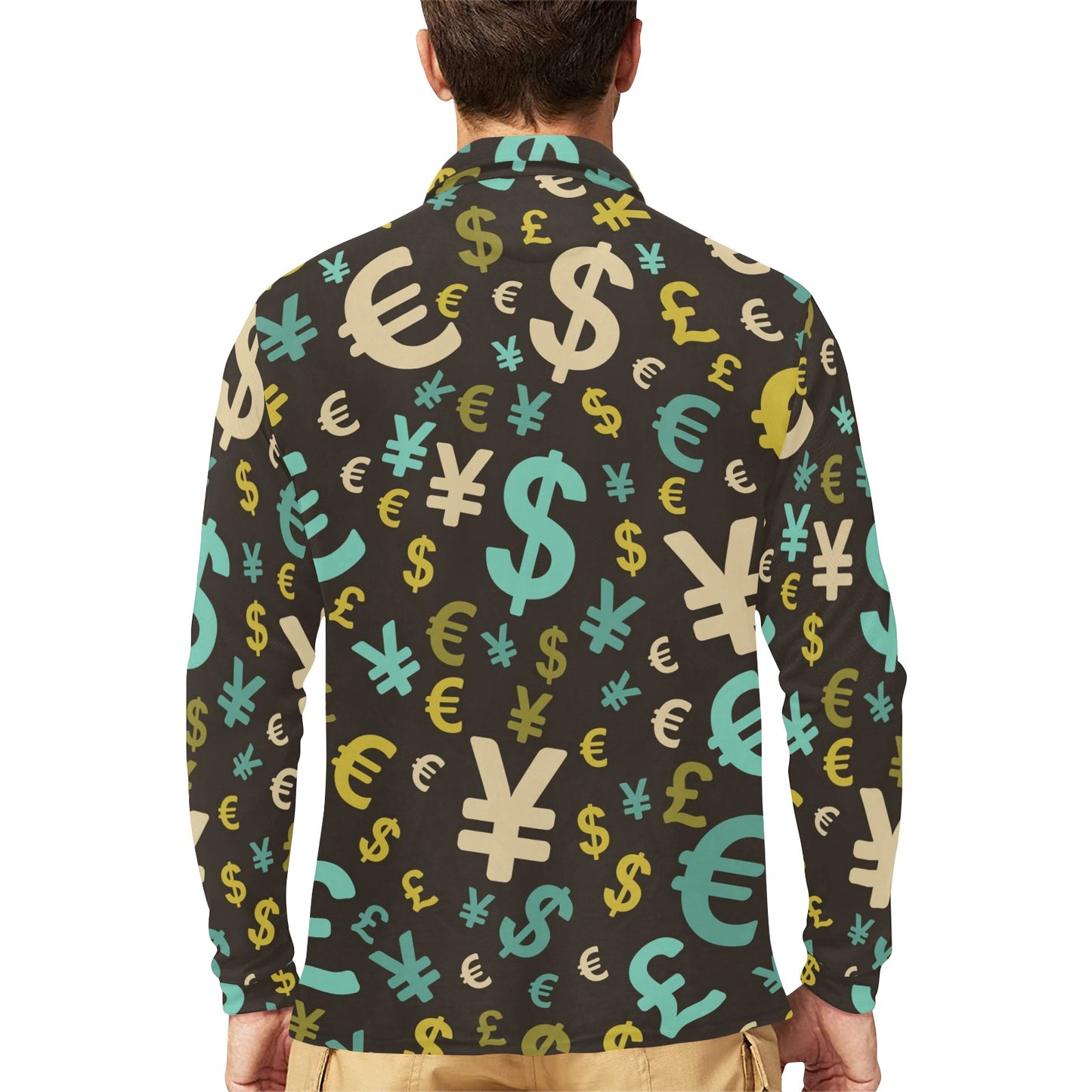 Money Pattern Print Design 01 Long Sleeve Polo Shirt For Men's