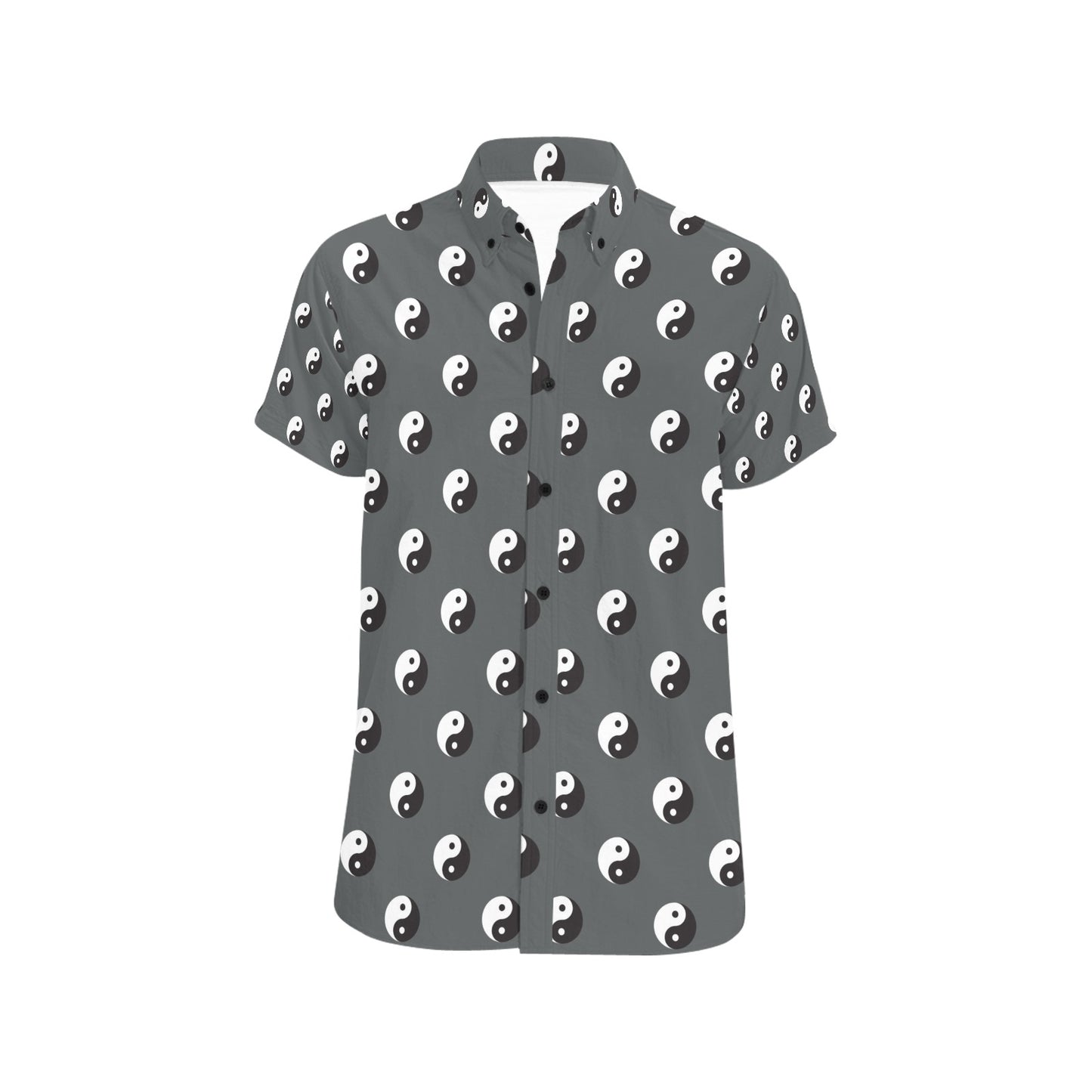 Yin Yang Print Design LKS303 Men Short Sleeve Button Up Shirt