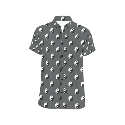 Yin Yang Print Design LKS303 Men Short Sleeve Button Up Shirt