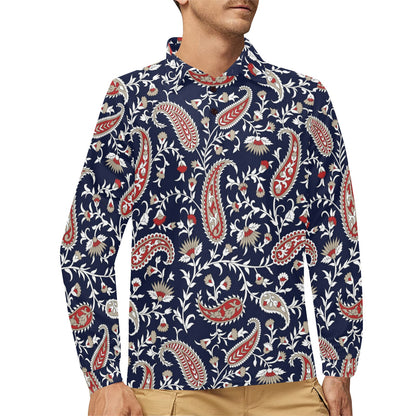 Paisley Pattern Print Design A05 Long Sleeve Polo Shirt For Men's