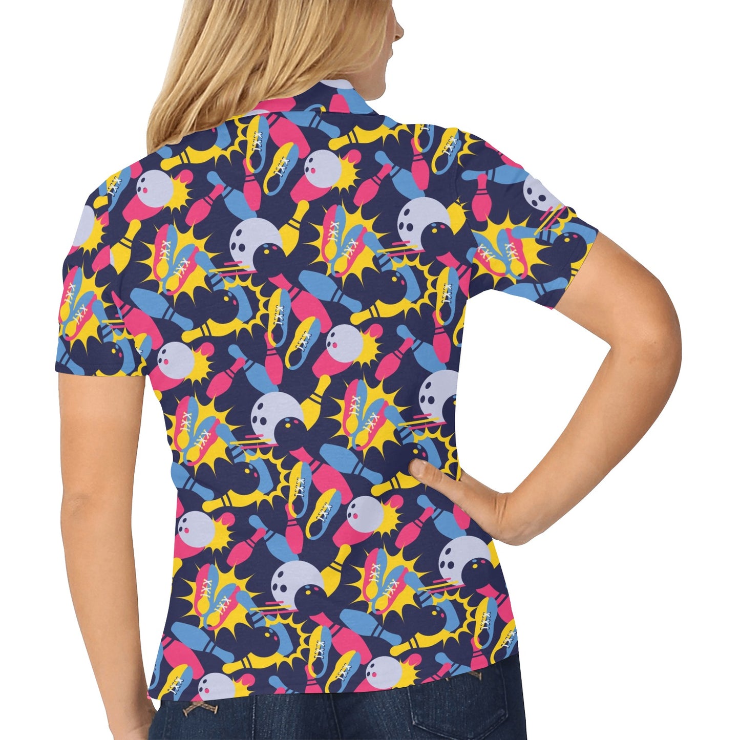 Bowling Pattern Print Design 02 Women's Polo Shirt