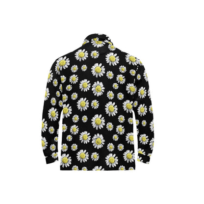 Daisy Pattern Print Design DS01 Long Sleeve Polo Shirt For Men's