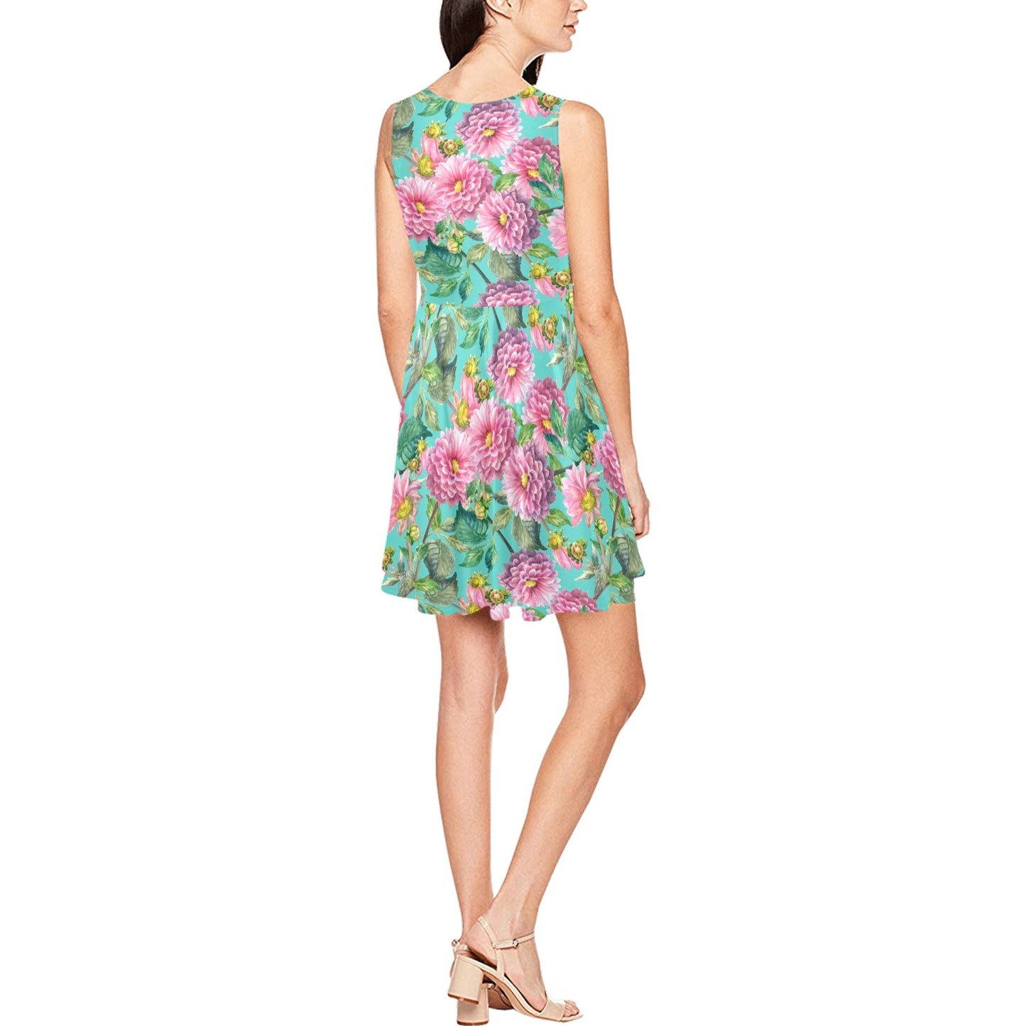 Dahlia Pattern Print Design DH07 Sleeveless Dress