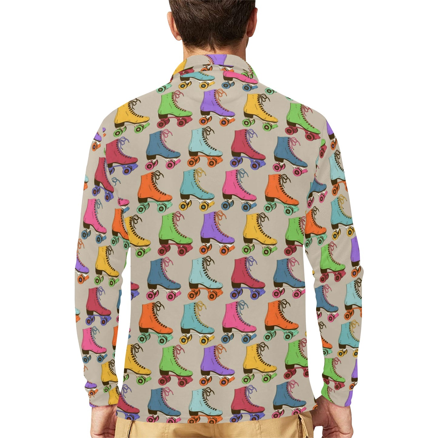 Roller skate Pattern Print Design A01 Long Sleeve Polo Shirt For Men's