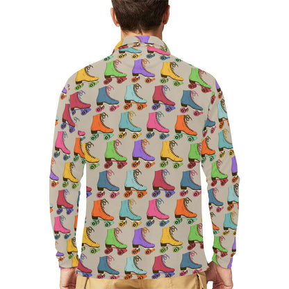 Roller skate Pattern Print Design A01 Long Sleeve Polo Shirt For Men's