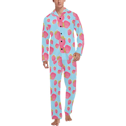 Strawberry Pattern Print Design SB04 Men's Long Pajama Set