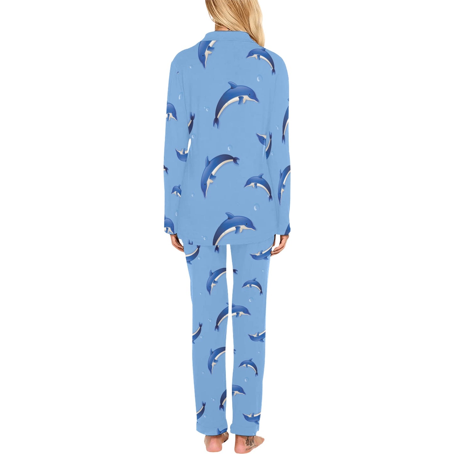 Dolphin Blue Print Women's Long Pajama Set