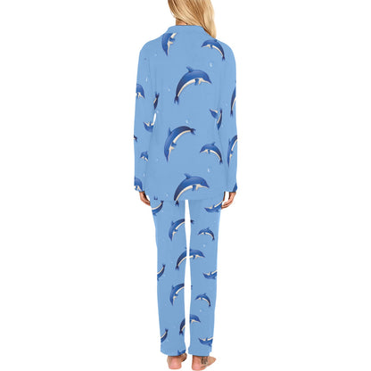 Dolphin Blue Print Women's Long Pajama Set