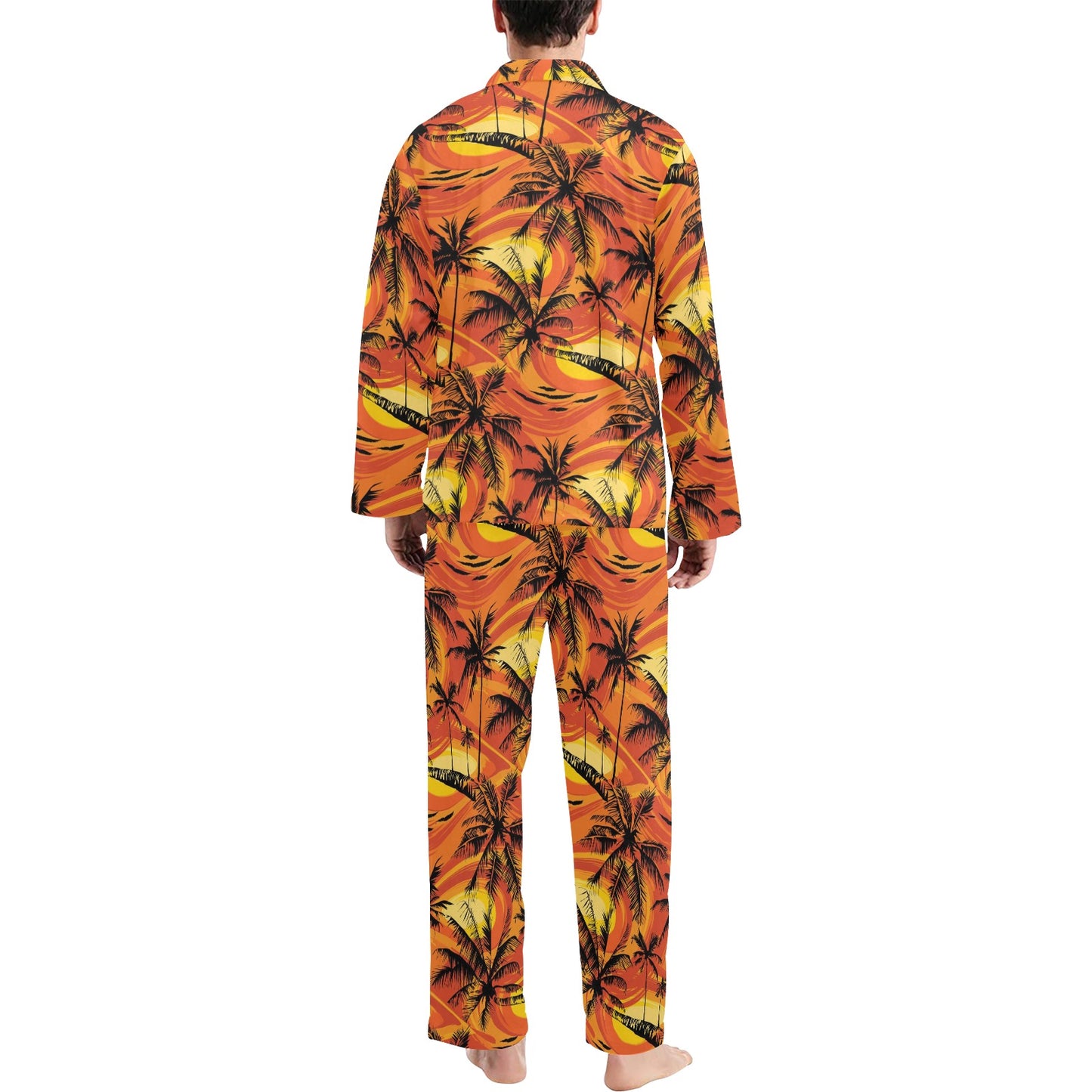 Palm Tree Pattern Print Design A02 Men's Long Pajama Set