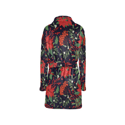 Poinsettia Pattern Print Design POT02 Women's Fleece Robe