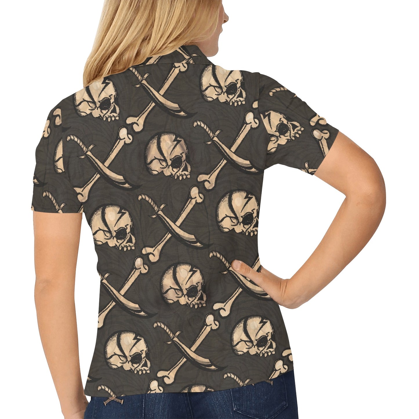 Pirate Pattern Print Design A03 Women's Polo Shirt