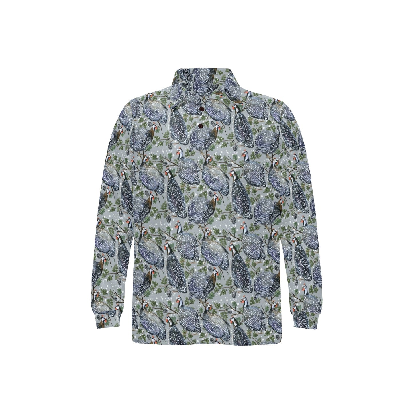 Guinea Fowl Print Design LKS402 Long Sleeve Polo Shirt For Men's