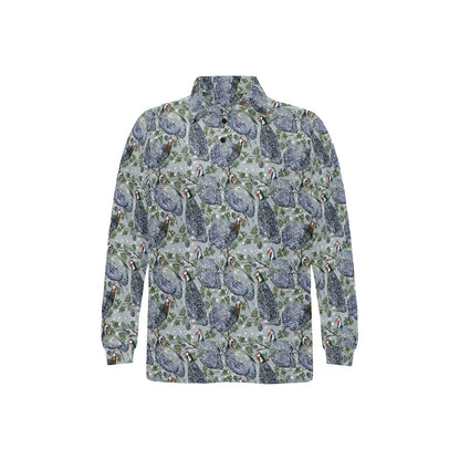 Guinea Fowl Print Design LKS402 Long Sleeve Polo Shirt For Men's