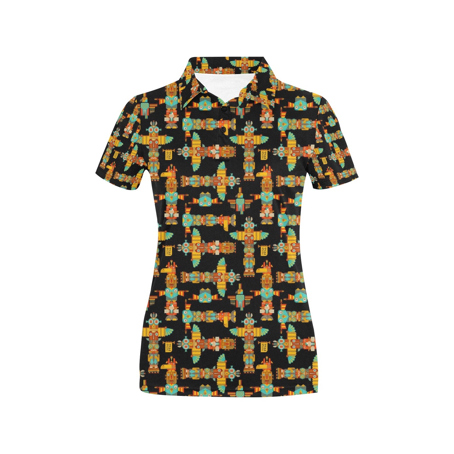 Totem Pole Cartoon Print Women's Polo Shirt