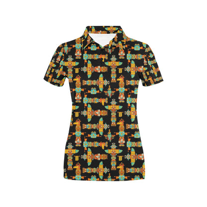 Totem Pole Cartoon Print Women's Polo Shirt