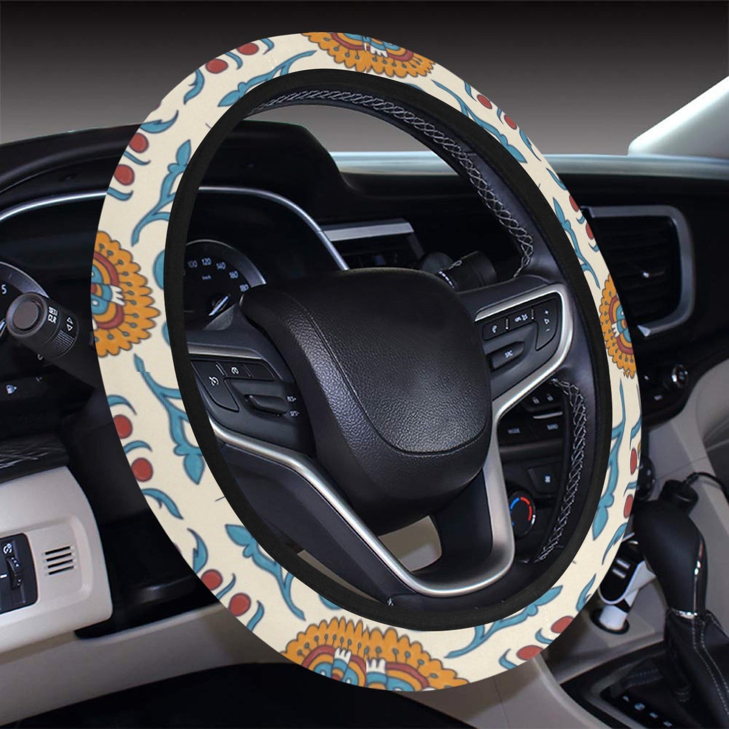 Suzani Print Design LKS301 Steering Wheel Cover with Elastic Edge