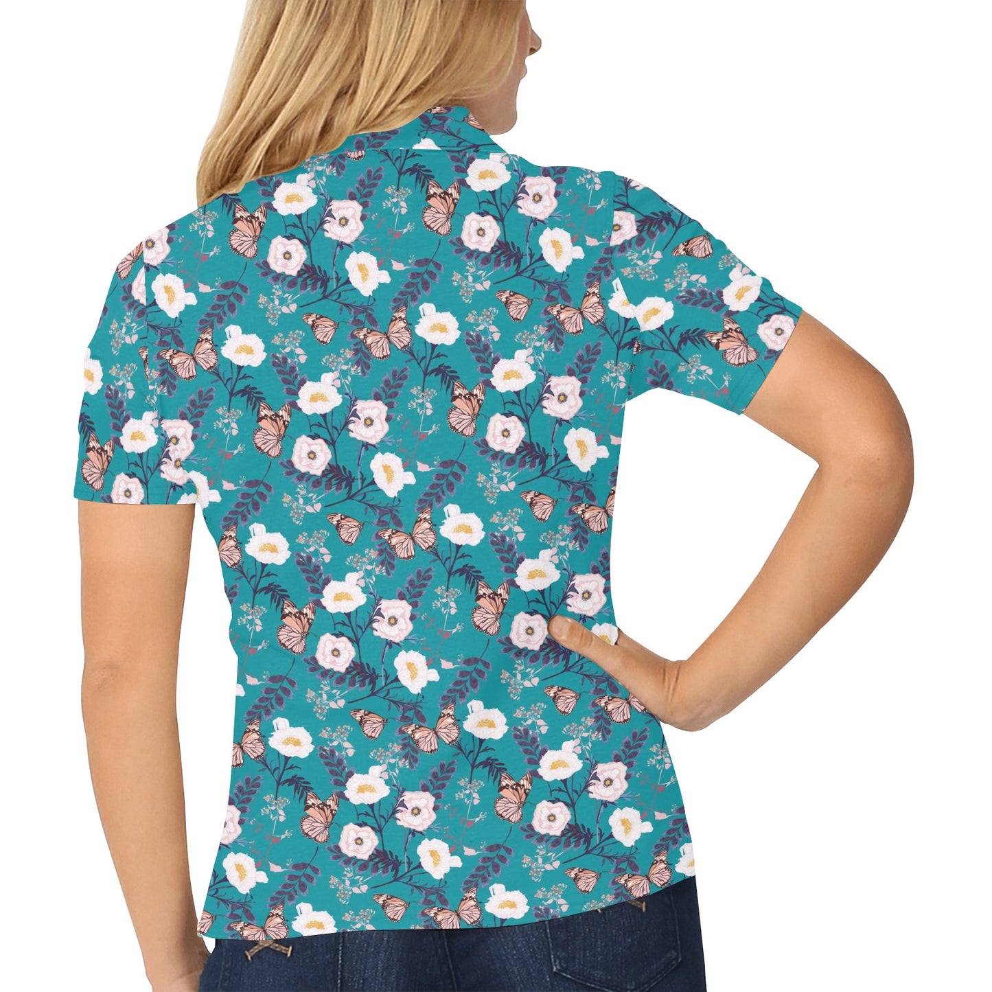 Butterfly Pattern Print Design 012 Women's Polo Shirt