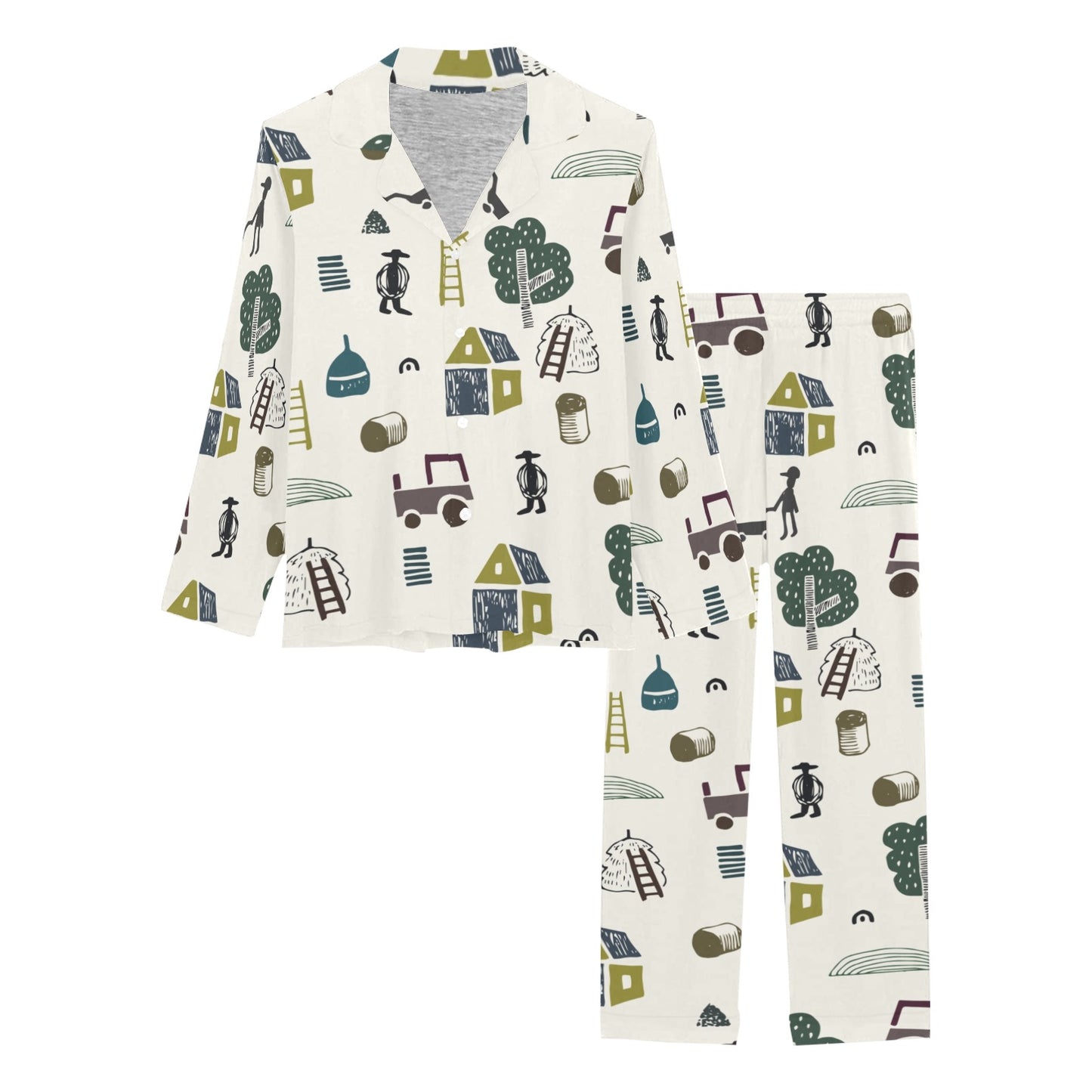 Agricultural Farm Print Design 01 Women's Long Pajama Set