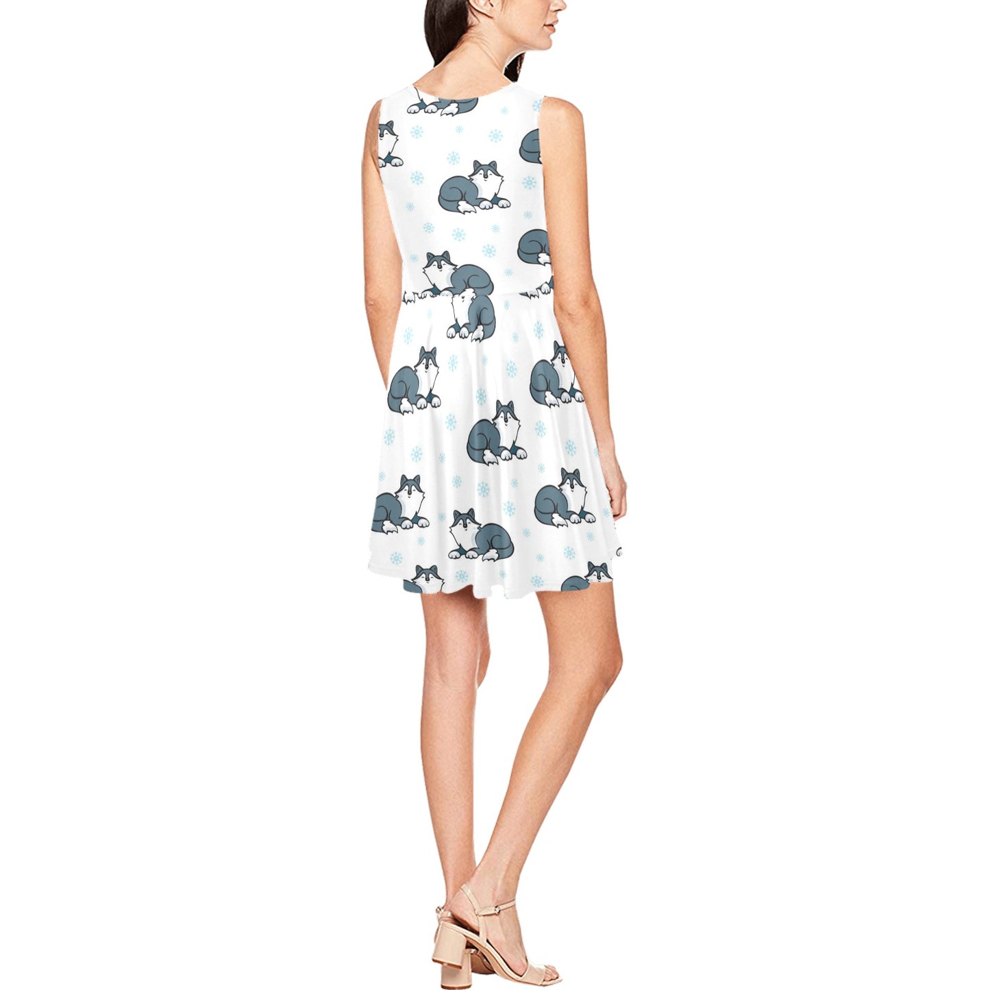 Alaskan Malamute Pattern Print Design 03 Sleeveless Dress