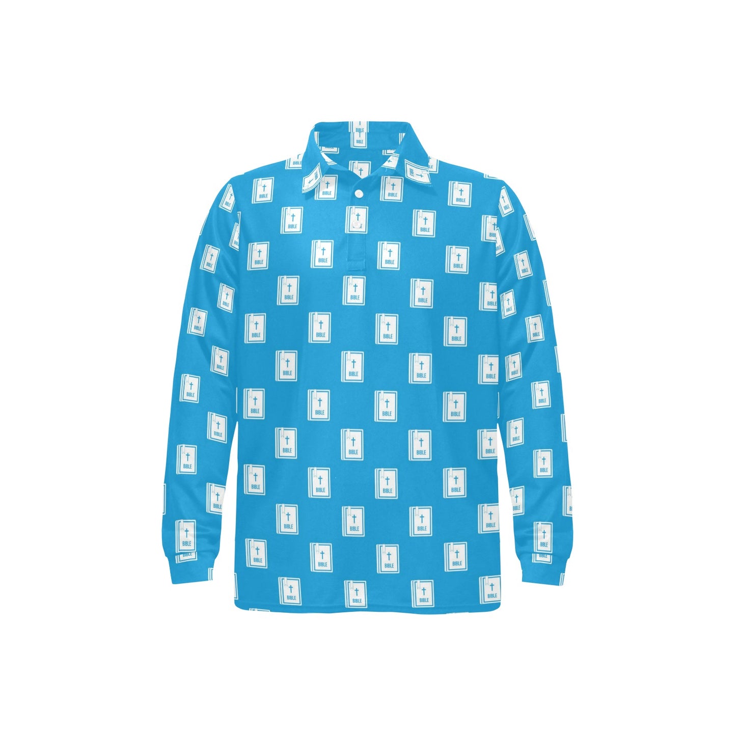 Bible Pattern Print Design 02 Long Sleeve Polo Shirt For Men's