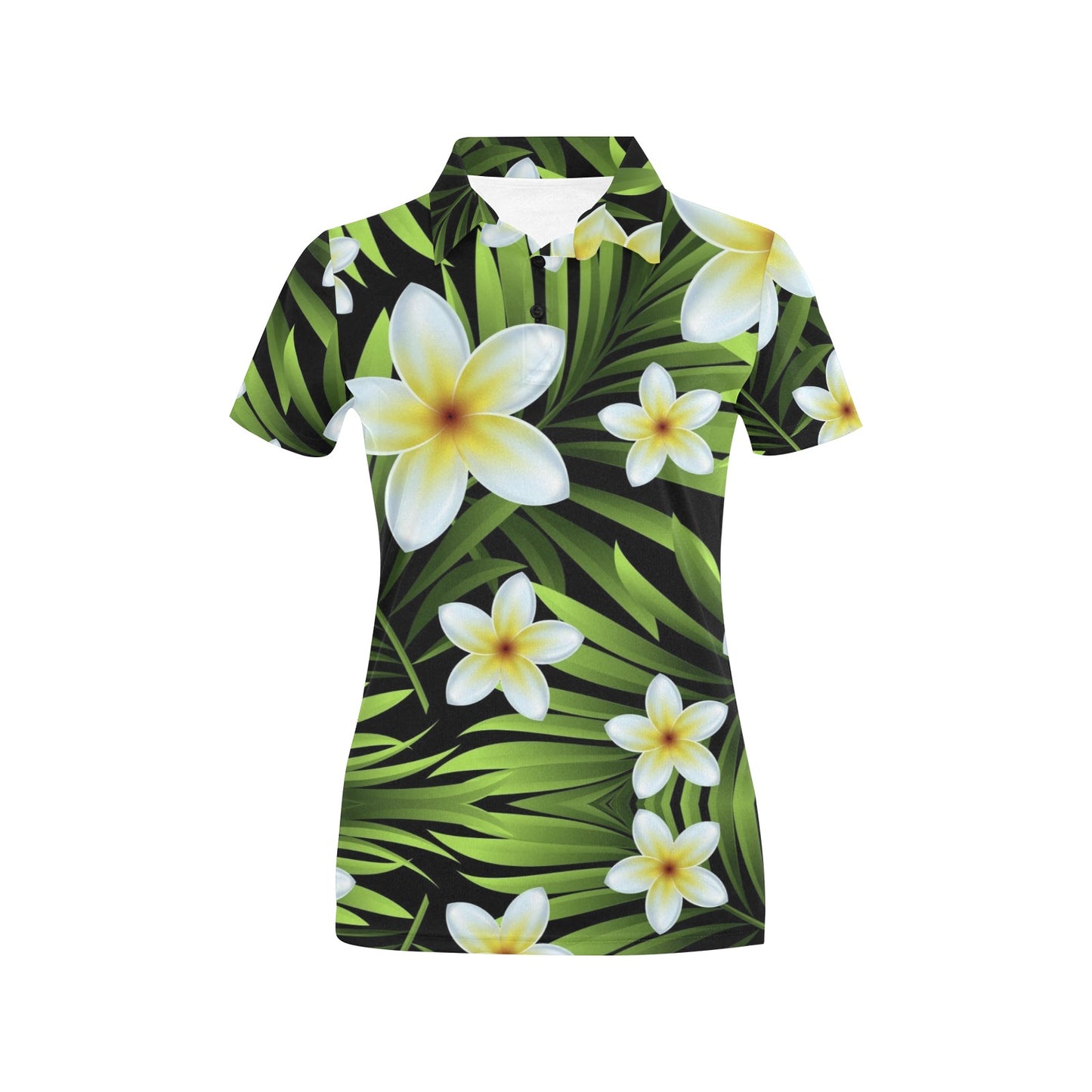 White Plumeria Pattern Print Design PM06 Women's Polo Shirt