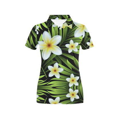 White Plumeria Pattern Print Design PM06 Women's Polo Shirt