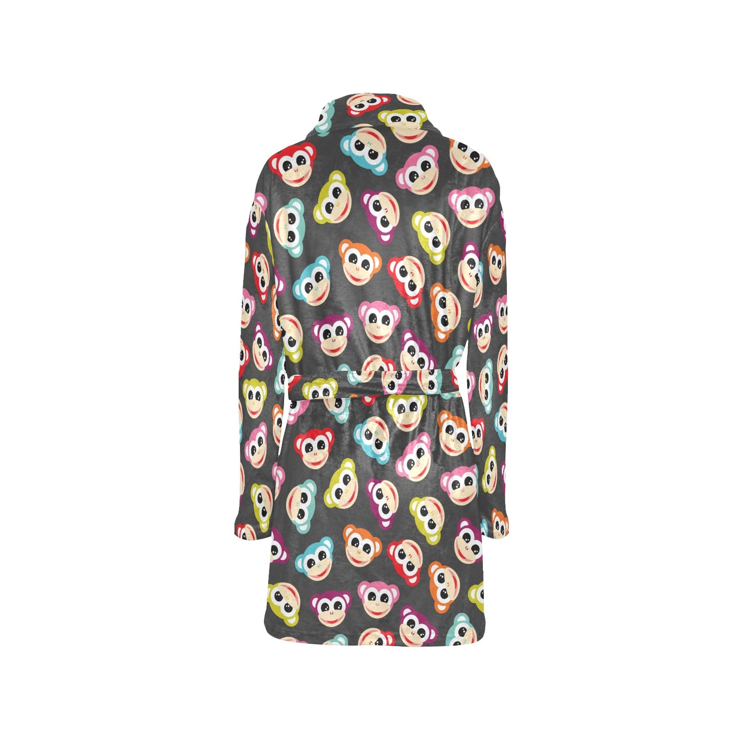Monkey Head Design Themed Print Women's Fleece Robe