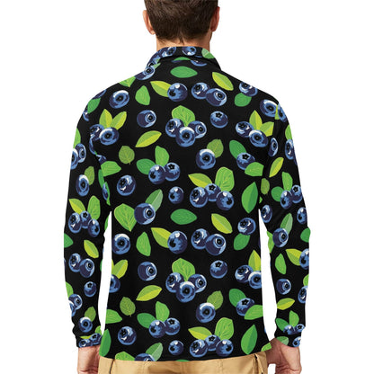 Blueberry Pattern Print Design BB03 Long Sleeve Polo Shirt For Men's