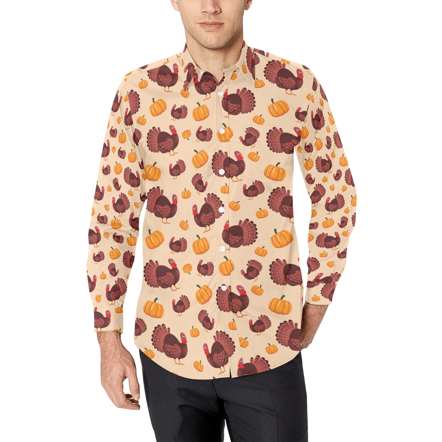 Thanksgiving Print Design LKS308 Men's Long Sleeve Dress Shirt