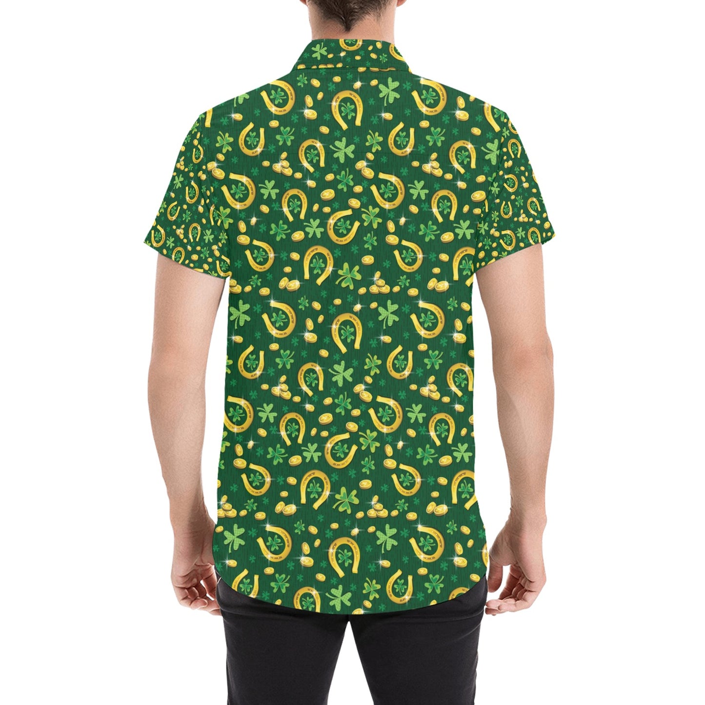 Shamrock Horse Shoes Saint Patrick's Day Print Design LKS307 Men Short Sleeve Button Up Shirt