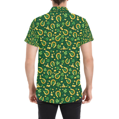 Shamrock Horse Shoes Saint Patrick's Day Print Design LKS307 Men Short Sleeve Button Up Shirt