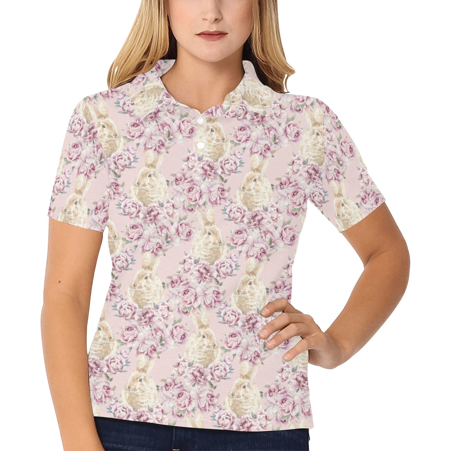 Rabbit Print Design LKS403 Women's Polo Shirt