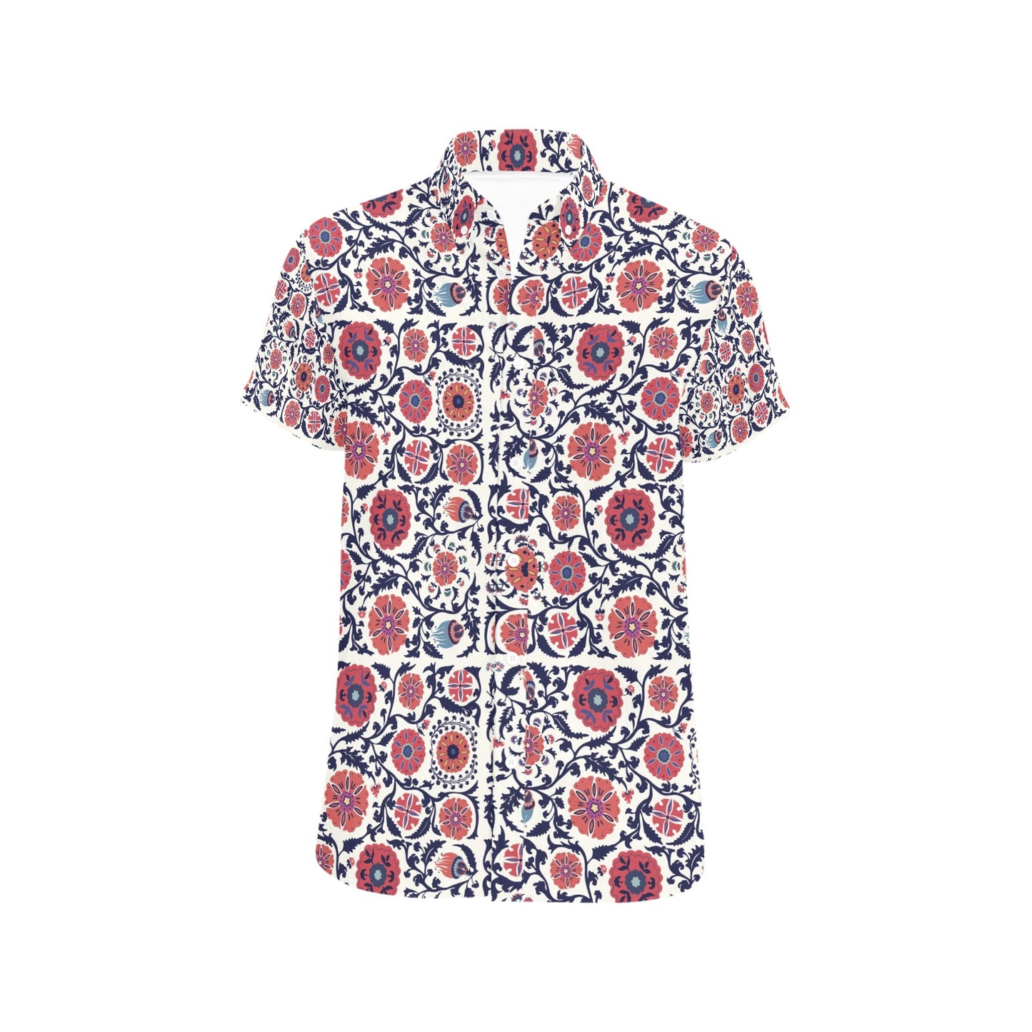 Suzani Print Design LKS304 Men Short Sleeve Button Up Shirt
