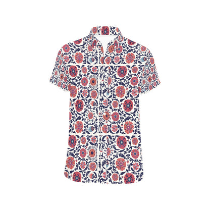 Suzani Print Design LKS304 Men Short Sleeve Button Up Shirt