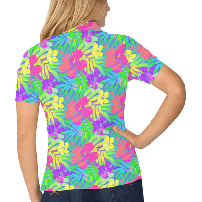 Neon Tropical Pattern Print Design A03 Women's Polo Shirt