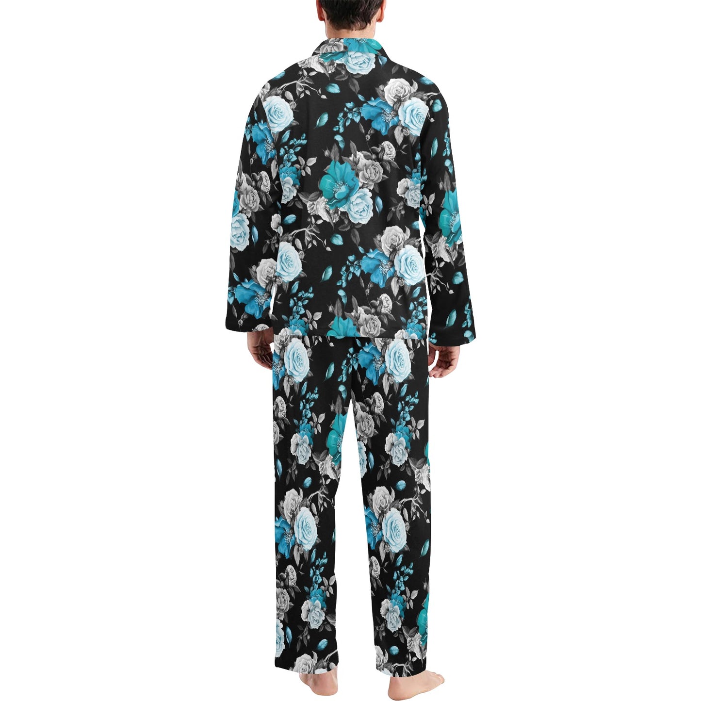 Rose Pattern Print Design A02 Men's Long Pajama Set