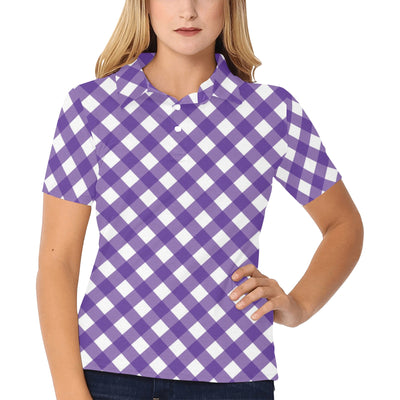 Gingham Purple Pattern Print Design 03 Women's Polo Shirt