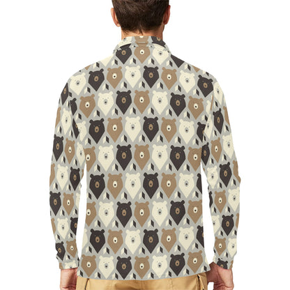 Bear Pattern Print Design 04 Long Sleeve Polo Shirt For Men's