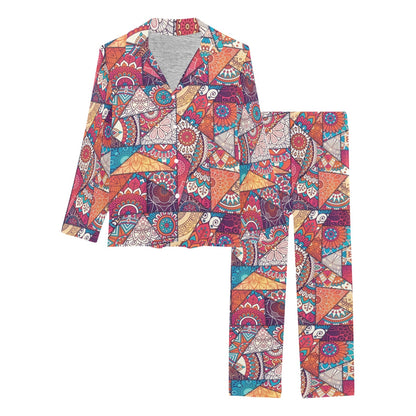 Patchwork Print Design LKS401 Women's Long Pajama Set