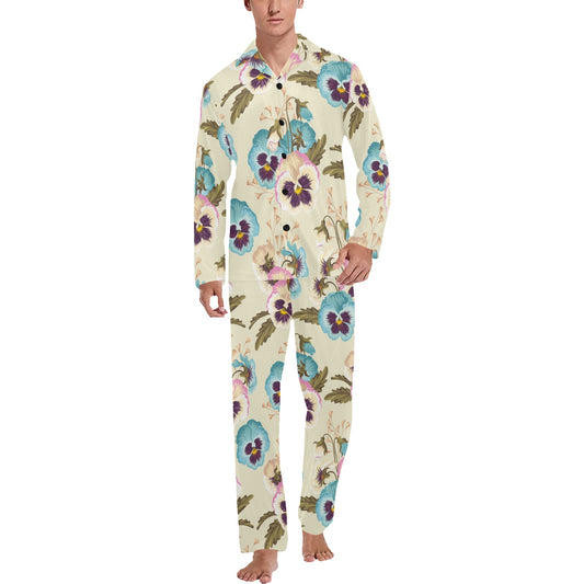 Pansy Pattern Print Design A02 Men's Long Pajama Set