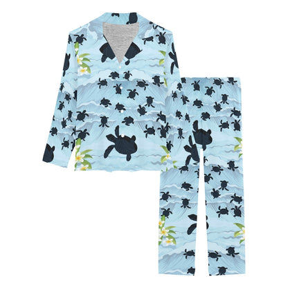 Sea Turtle Pattern Print Design T011 Women's Long Pajama Set