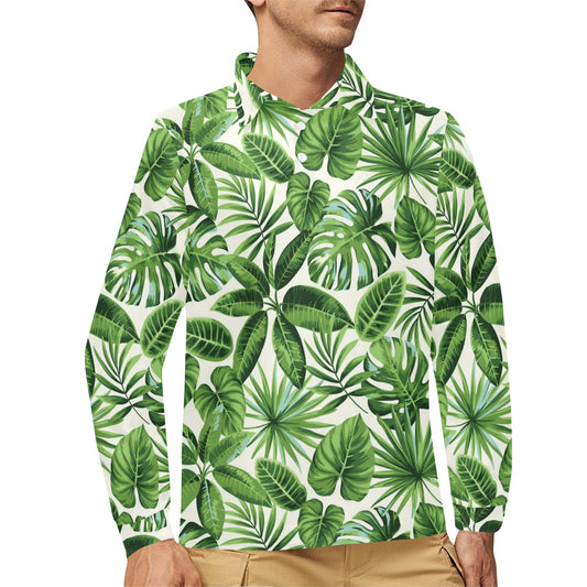 Tropical Flower Pattern Print Design TF013 Long Sleeve Polo Shirt For Men's