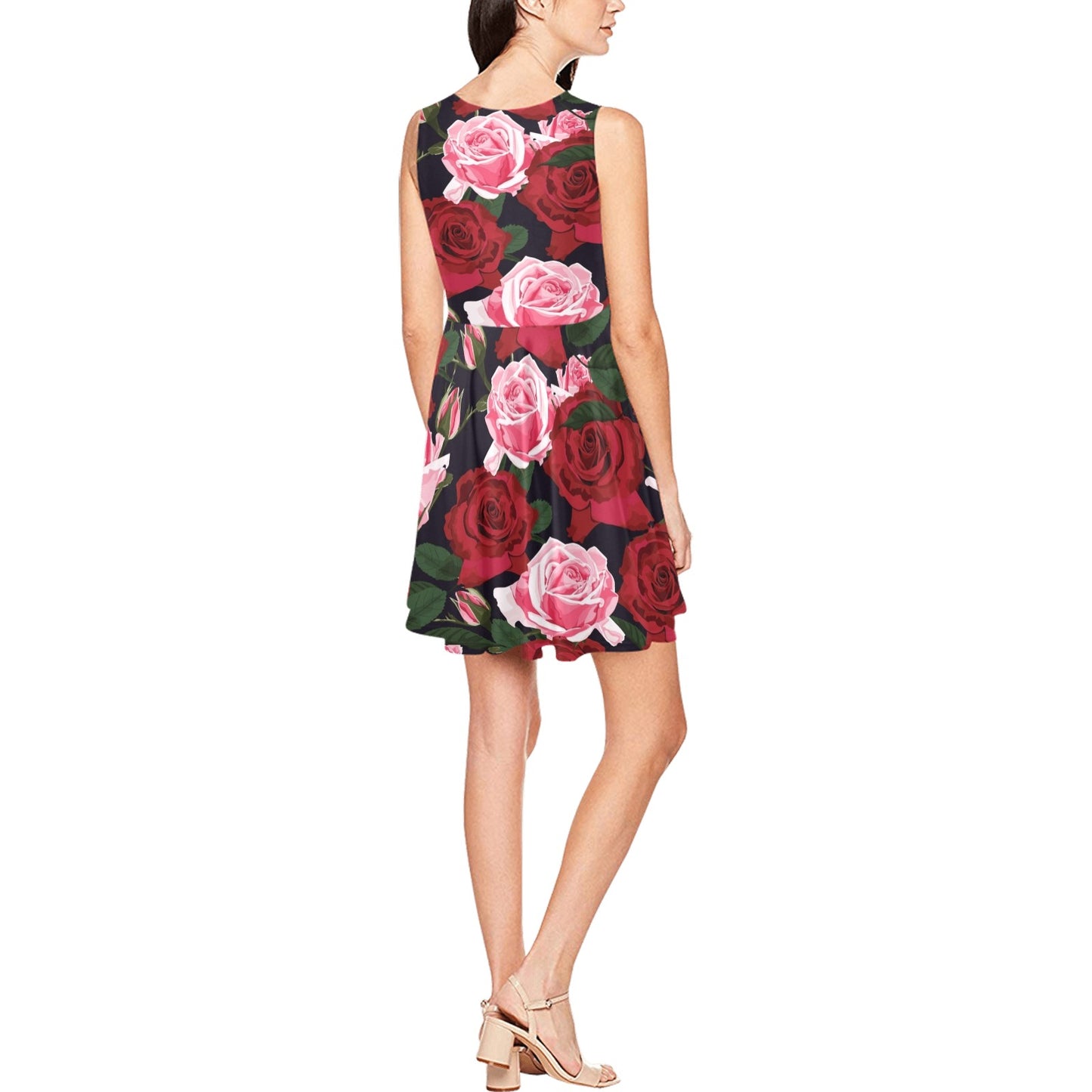Rose Red Pink Pattern Print Design RO01 Sleeveless Dress