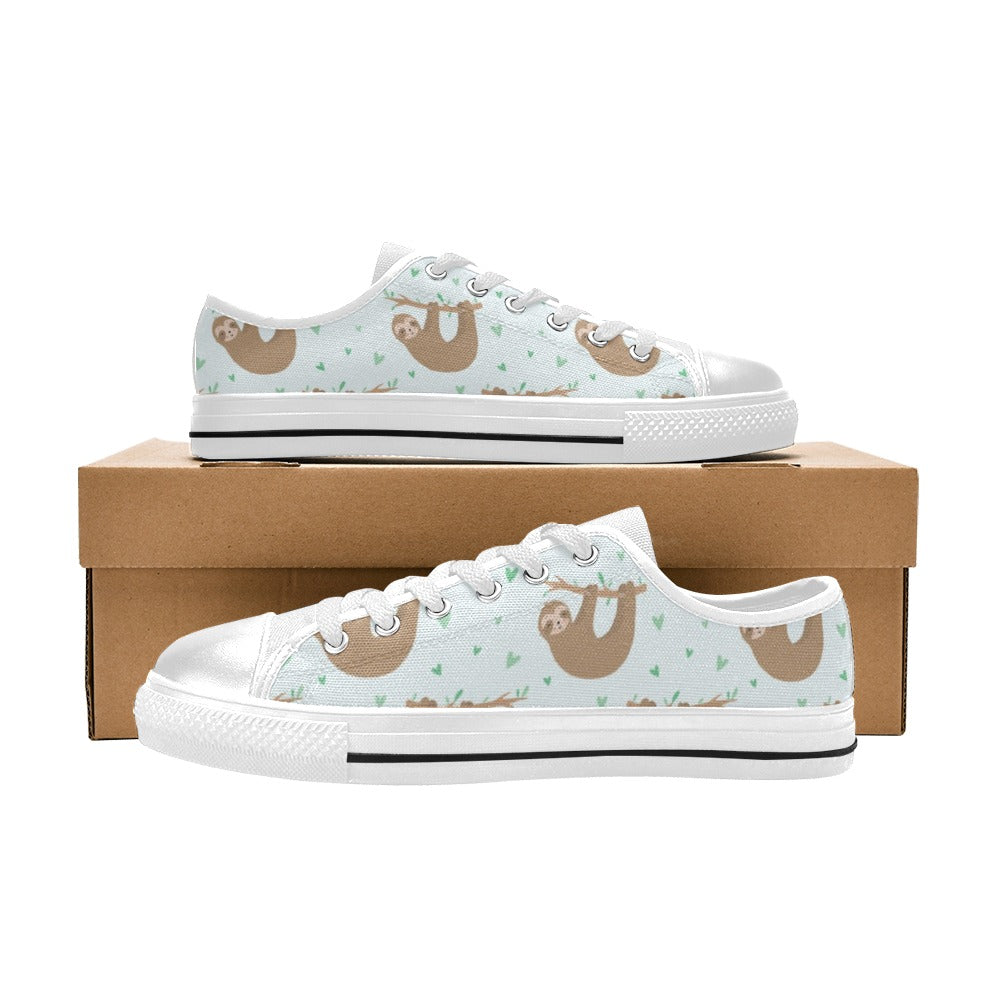 Sloth Print Design LKS308 Women's White Low Top Shoes