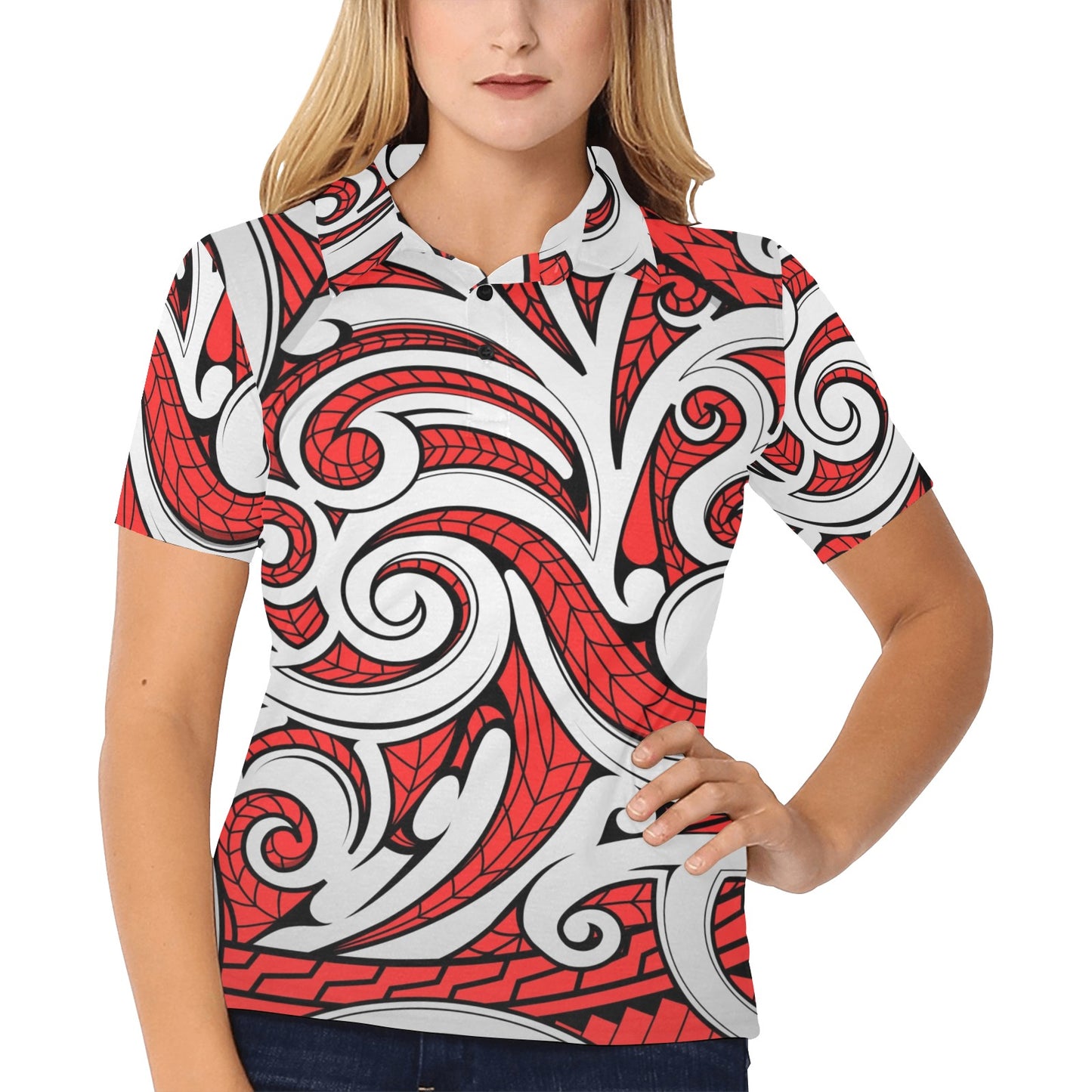 Maori Polynesian Themed Design Print Women's Polo Shirt