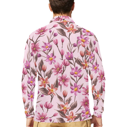 Summer Floral Pattern Print Design SF09 Long Sleeve Polo Shirt For Men's