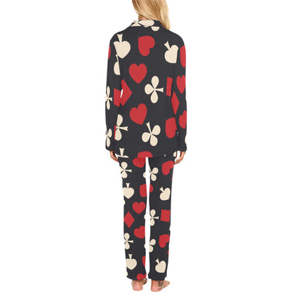 Poker Cards Pattern Print Design A02 Women's Long Pajama Set