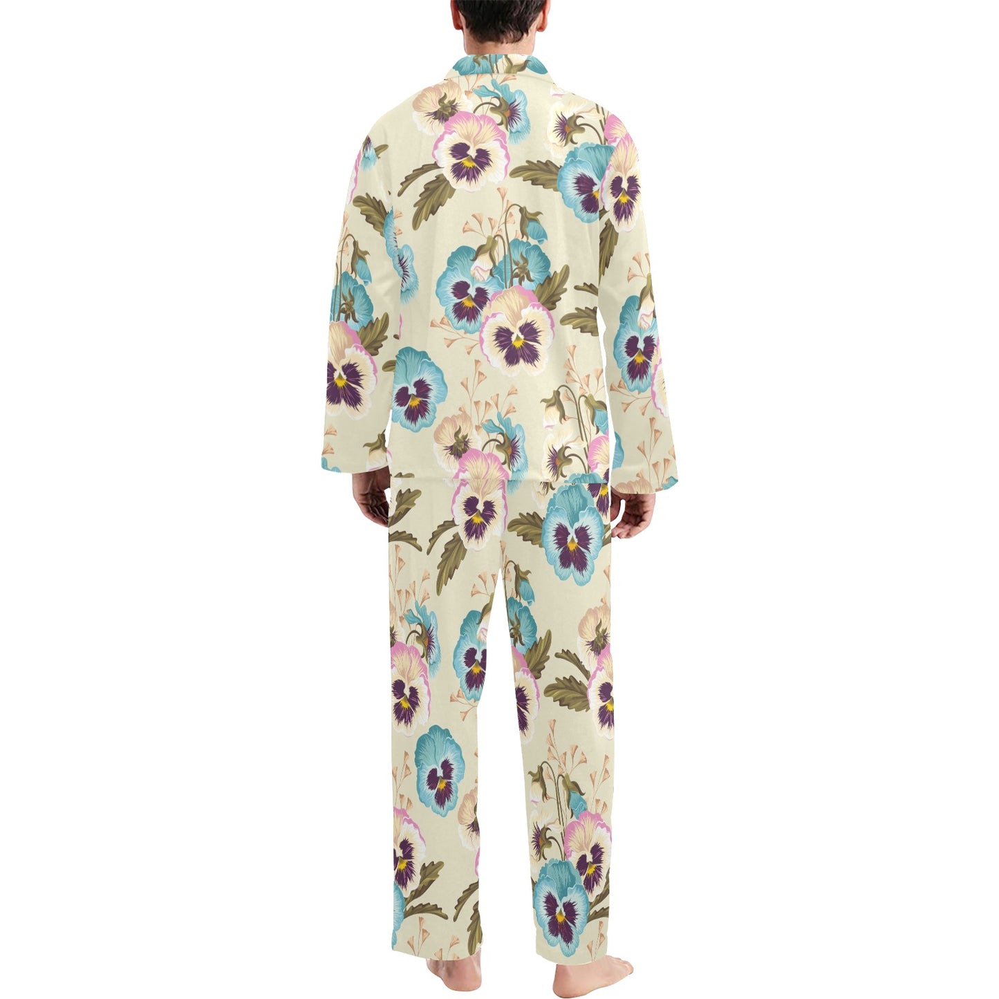 Pansy Pattern Print Design A02 Men's Long Pajama Set