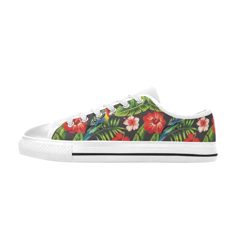 Hibiscus Red With Parrotprint Design LKS303 Women's White Low Top Shoes