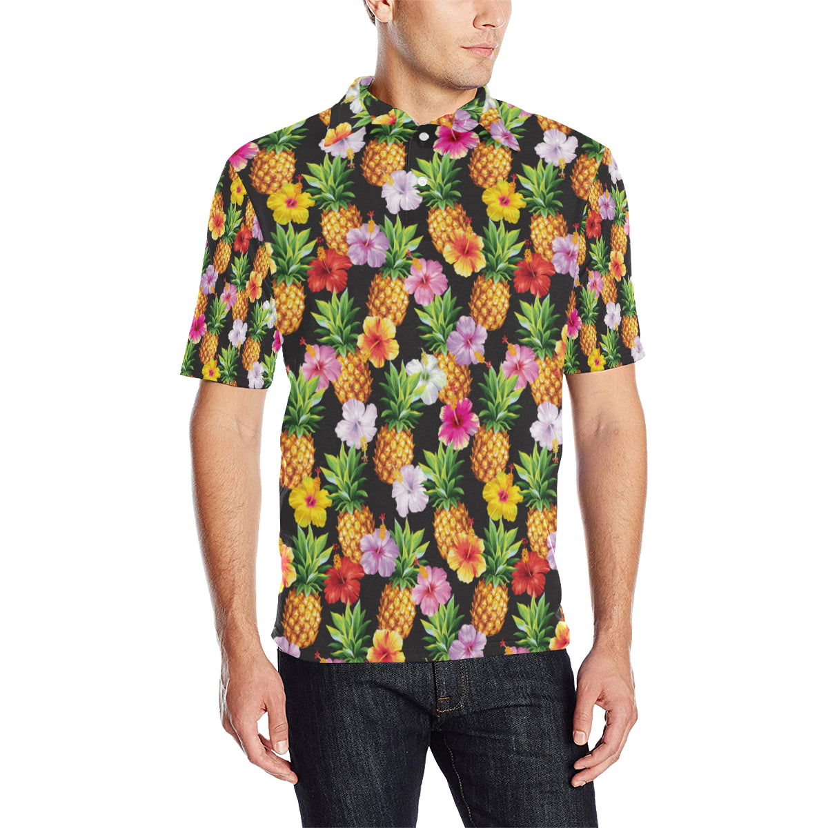 Pineapple Hibiscus Men Polo Shirt